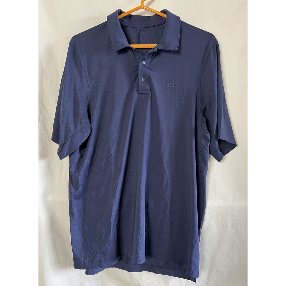 Lululemon Polo Mens Navy Blue Snap Front Performance Short‎ Sleeve Golf Casual